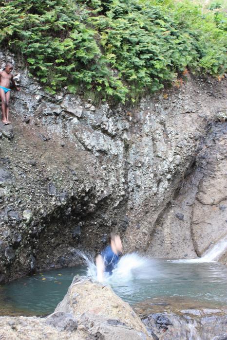 Pete jumping in the pool