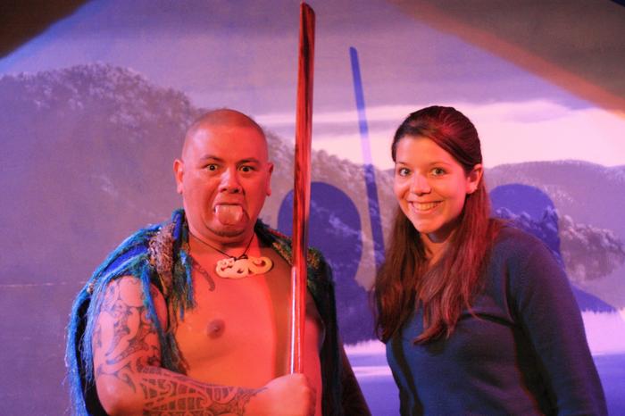 Bex and a Maori warrior in Rotorua