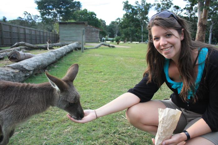 Bex feeding a kangaroo